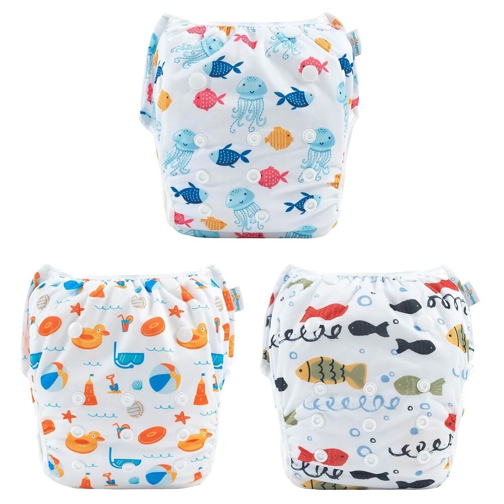 Babygoal Reusable Swim Diapers 3 Pack 8M-3T Fish Duck Adjustable Washable